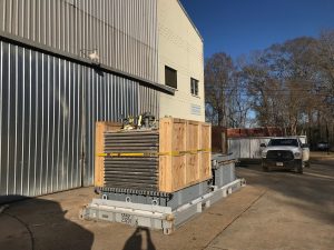 The new Rapidly Available Interface for trans-Loading, or RAIL, a modular ramp system prototype sponsored by U.S. Transportation Command, is shown here disassembled on a pallet but can be put together quickly by a small force of approximately 16 people. RAIL offers three configurations, allowing for massing of combat power at the point of need without the requirement of shipping it to a fixed railhead facility for offload and then onward movement. Two RAIL kits are being shipped for use in real-world operations at the request of the 21st Theater Sustainment Company of U.S. Army Europe and Africa, which asked that eight more kits be produced. (U.S. Army courtesy photo)