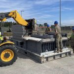 Soldiers from the 1st Inland Cargo Transfer Company, 39th Transportation Battalion, unload a pallet carrying the Rapidly Available Interface for trans-Loading, or RAIL, modular ramp system. This is the first operational implementation of the RAIL system in Europe. It’s being used to support the 405th Army Field Support Brigade with its mission to return over 5,000 Army Prepositioned Stocks-2 vehicles and equipment pieces to its APS-2 worksite in Mannheim, Germany. (Courtesy photo)