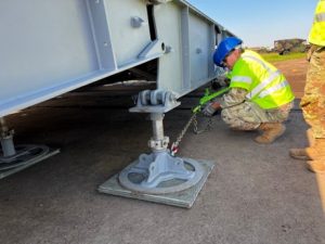 Army engineers assemble a Rapidly Available Interface for Trans-loading (RAIL) system at Coleman Barracks in Mannheim, Germany in May of 2022. The system is enroute to support recovery efforts of four missing U.S. Soldiers in Prabade, Lithuania.